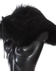 Dolce & Gabbana Elegant Black Fox Fur Silk Shoulder Wrap