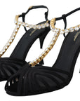 Dolce & Gabbana Elegant Silk Blend Crystal T-Strap Heels