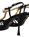 Dolce & Gabbana Elegant Silk Blend Crystal T-Strap Heels