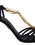 Dolce & Gabbana Elegant Silk Blend Crystal T-Strap Heels