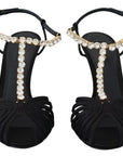 Dolce & Gabbana Elegant Silk Blend Crystal T-Strap Heels