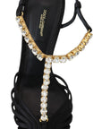 Dolce & Gabbana Elegant Silk Blend Crystal T-Strap Heels