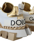Dolce & Gabbana Elegant White and Gold Leather Sneakers