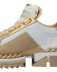 Dolce & Gabbana Elegant White and Gold Leather Sneakers