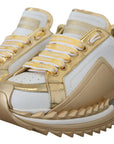 Dolce & Gabbana Elegant White and Gold Leather Sneakers