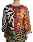 Dolce & Gabbana Silk Baroque Floral Round Neck Blouse