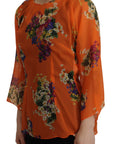 Dolce & Gabbana Elegant Floral Silk Blouse with Back Zipper
