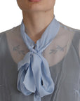 Dolce & Gabbana Elegant Silk Ascot Collar Blouse in Light Blue