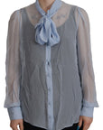 Dolce & Gabbana Elegant Silk Ascot Collar Blouse in Light Blue