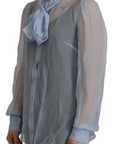 Dolce & Gabbana Elegant Silk Ascot Collar Blouse in Light Blue