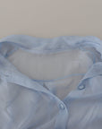Dolce & Gabbana Elegant Silk Ascot Collar Blouse in Light Blue