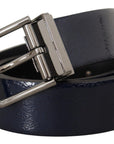 Dolce & Gabbana Elegant Blue Leather Belt with Silver Buckle