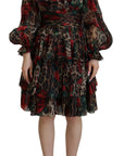 Dolce & Gabbana Silk Leopard Print & Red Roses Dress