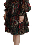 Dolce & Gabbana Silk Leopard Print & Red Roses Dress