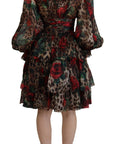 Dolce & Gabbana Silk Leopard Print & Red Roses Dress