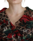 Dolce & Gabbana Silk Leopard Print & Red Roses Dress