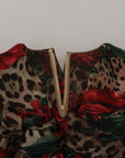 Dolce & Gabbana Silk Leopard Print & Red Roses Dress