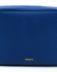 Versace Elegant Blue Calf Leather Camera Case Bag