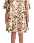 Dolce & Gabbana Elegant Floral Ruffled Silk Long Coat
