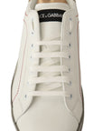 Dolce & Gabbana Elegant White & Gold Leather Sneakers