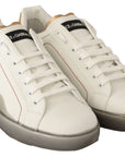 Dolce & Gabbana Elegant White & Gold Leather Sneakers