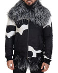 Dolce & Gabbana Elegant Shearling Zip Jacket in Black & White