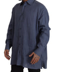 Dolce & Gabbana Elegant Dark Blue Linen Dress Shirt