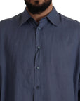 Dolce & Gabbana Elegant Dark Blue Linen Dress Shirt