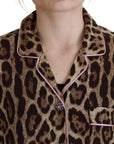 Dolce & Gabbana Elegant Silk Leopard Print Collared Top