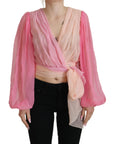 Dolce & Gabbana Silk V-Neckline Wrap Blouse in Pink