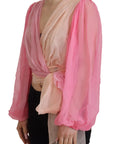 Dolce & Gabbana Silk V-Neckline Wrap Blouse in Pink