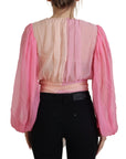 Dolce & Gabbana Silk V-Neckline Wrap Blouse in Pink