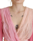 Dolce & Gabbana Silk V-Neckline Wrap Blouse in Pink