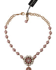 Dolce & Gabbana Elegant Gold Crystal Floral Statement Necklace