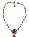 Dolce & Gabbana Elegant Gold Crystal Floral Statement Necklace
