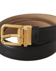 Dolce & Gabbana Elegant Black Leather Belt with Engraved Metal Buckle