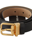 Dolce & Gabbana Elegant Black Leather Belt with Engraved Metal Buckle