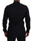 Dolce & Gabbana Elegant Black Slim Fit Dress Shirt with Crown Embroidery