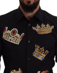 Dolce & Gabbana Elegant Black Slim Fit Dress Shirt with Crown Embroidery