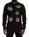 Dolce & Gabbana Elegant Black Slim Fit Dress Shirt with Crown Embroidery