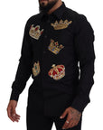 Dolce & Gabbana Elegant Black Slim Fit Dress Shirt with Crown Embroidery