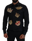 Dolce & Gabbana Elegant Black Slim Fit Dress Shirt with Crown Embroidery
