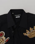 Dolce & Gabbana Elegant Black Slim Fit Dress Shirt with Crown Embroidery