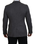 Dolce & Gabbana Elegant Gray Wool Blazer with Bee Crown Embroidery