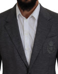 Dolce & Gabbana Elegant Gray Wool Blazer with Bee Crown Embroidery