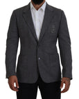 Dolce & Gabbana Elegant Gray Wool Blazer with Bee Crown Embroidery