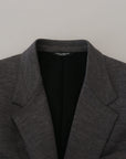 Dolce & Gabbana Elegant Gray Wool Blazer with Bee Crown Embroidery