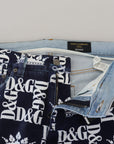 Dolce & Gabbana Elegant Crown Print Denim Pants