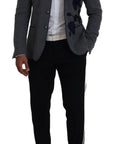 Dolce & Gabbana Elegant Gray Wool Blazer with Blue Rose Embroidery