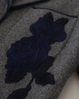 Dolce & Gabbana Elegant Gray Wool Blazer with Blue Rose Embroidery
